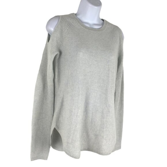 Saks Fifth Avenue Cashmere Sweater Small Cold Shoulder Ribbed Blue FS-1187 - Picture 3 of 10